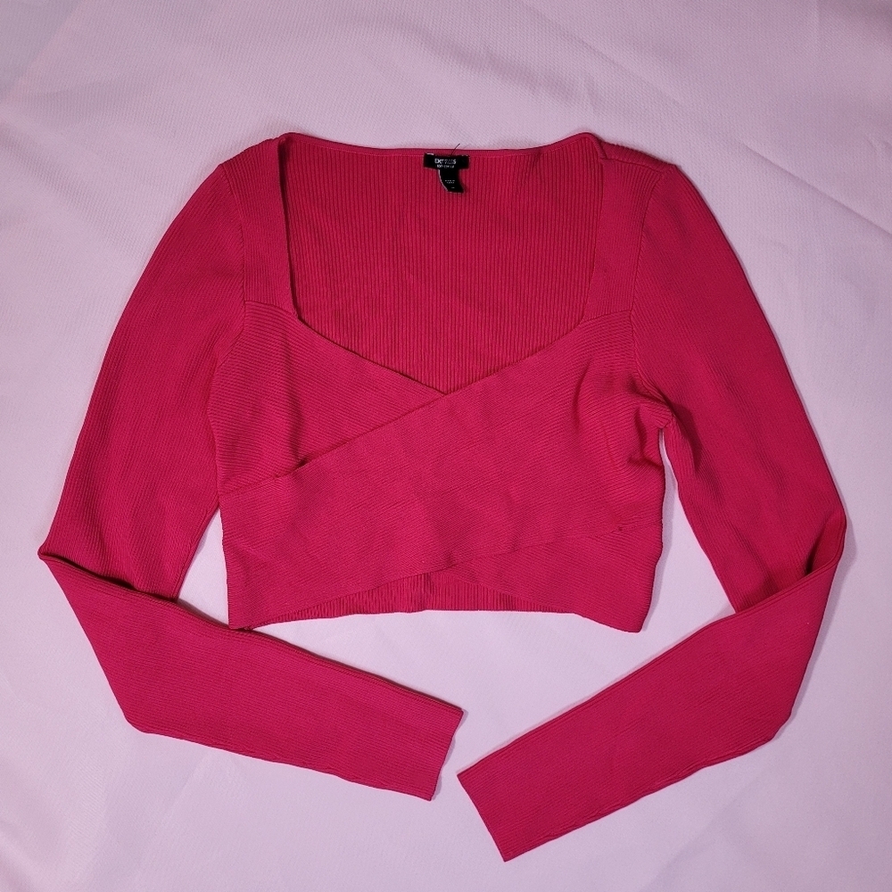 Vibrant Pink Long Sleeve Crop Top with Cut-Out Style - Picture 3 of 16
